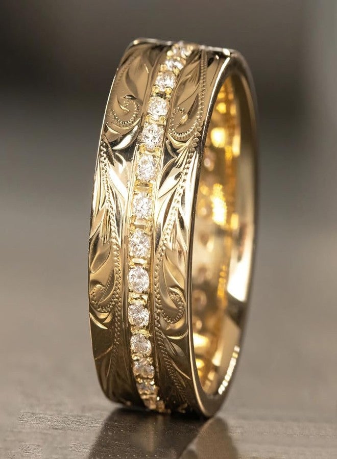 BlingNook Cubic Zirconia Rings For Women, Gold Ring Engraved Non Tarnish Stackable Diamond Eternity Band Wedding Engagement Statement Jewelry Gift (Gold, 8) - Image 3